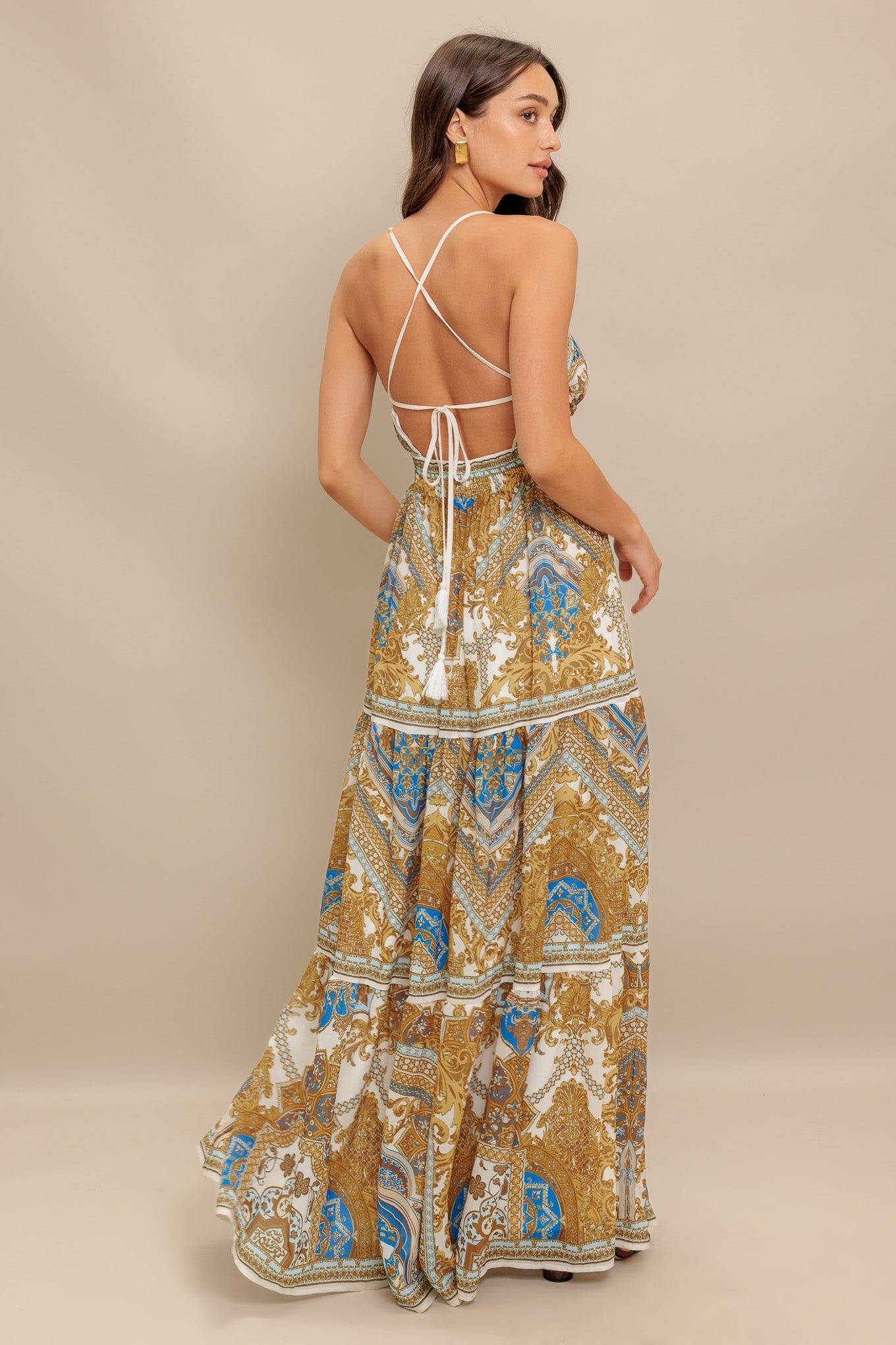 GOLDEN PALAZZO WOVEN MAXI DRESS Flying Tomato